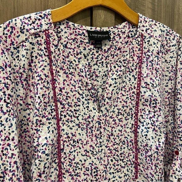 Lane Bryant 14/16 Popover Top Shirt roll tab sleeves notch neck - Picture 5 of 11